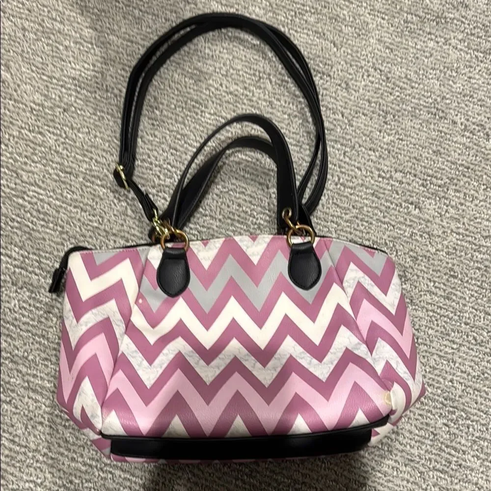 Betsey Johnson Chevron Patterned Pink and Black Handbag